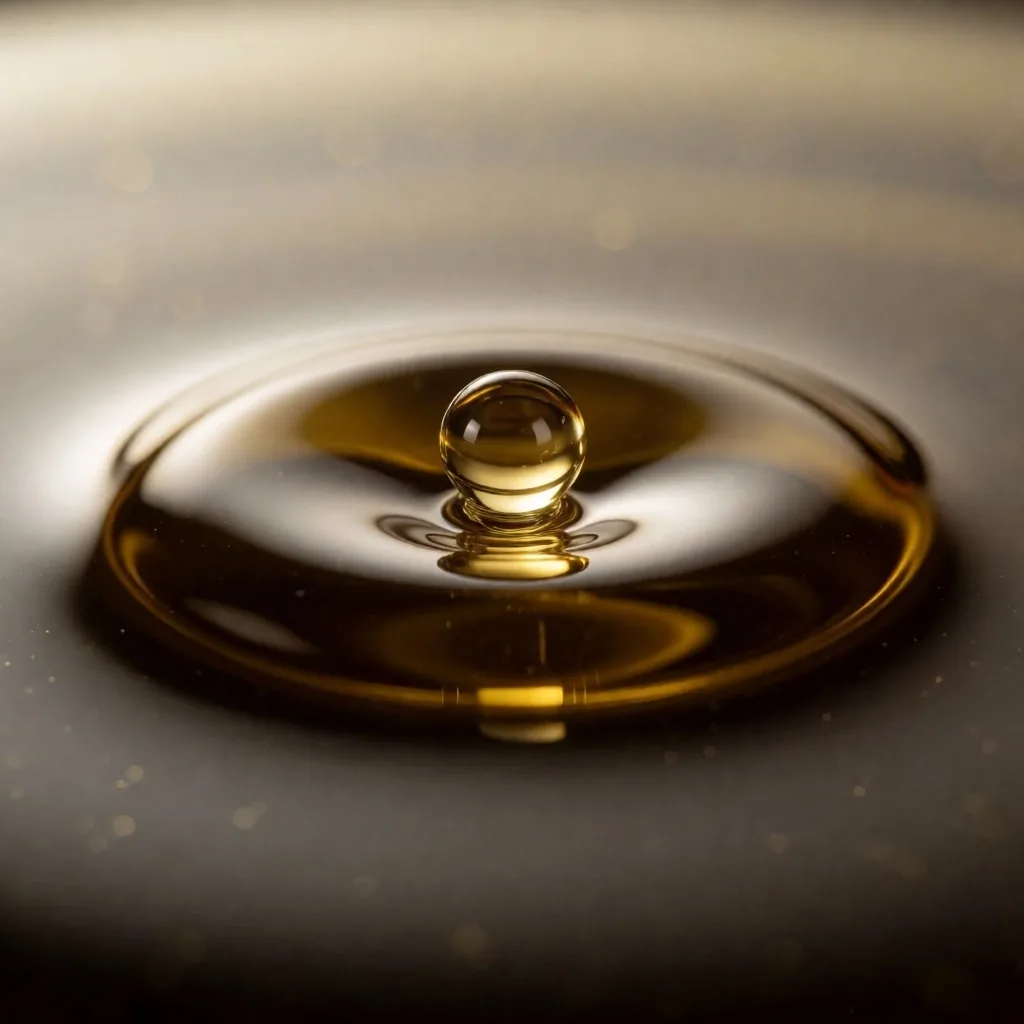 Amber liquid droplet suspended in motion